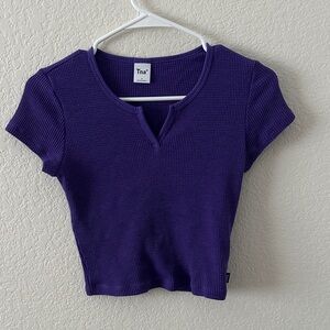 TNA Purple Ribbed Notch Crop Tee